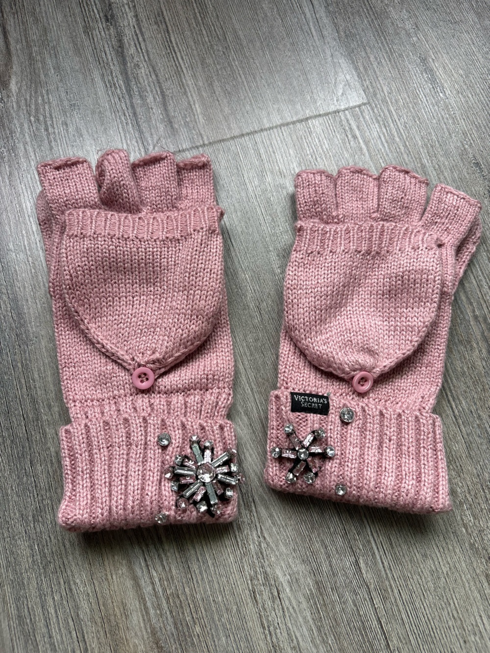 Victoria's Secret Pink Knit Convertible Fingerless Gloves with Embellishment